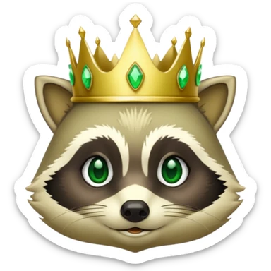 Bright green Racoon , with jewelled gold crown sticker