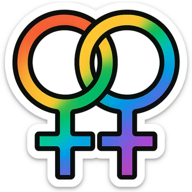 gay pride two interlocked female symbols, rainbow gradient, friendly and inclusive sticker