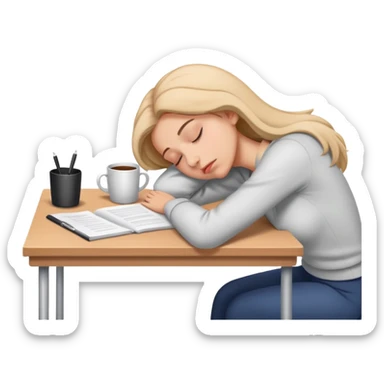 Tired woman sleeping with head down on desk sticker