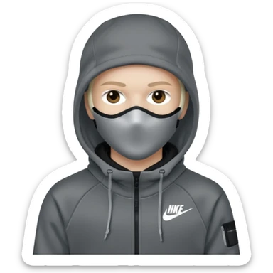 White person wearing a Nike Tex with hood and ski mask sticker