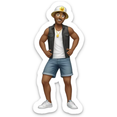 white man, cross earring, cap and short shorts, dancing sticker