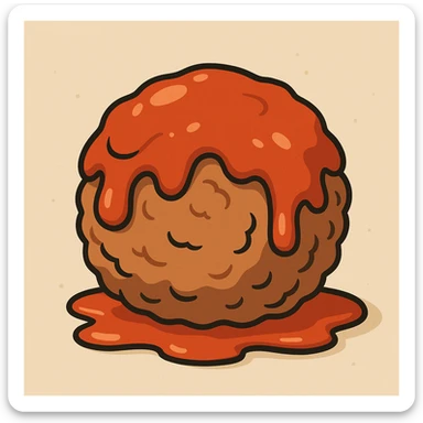 a single meatball covered in tomato sauce, appetizing, simple background sticker