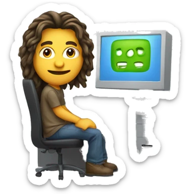 computer coder without eyeglasses, long hair happy and sitting sticker