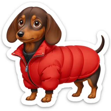 Daschund dog in puffer so big it can't walk sticker