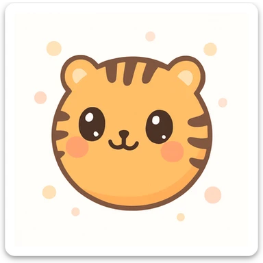 cute emoji of tiger balls, round, orange with tiger stripes, kawaii style sticker