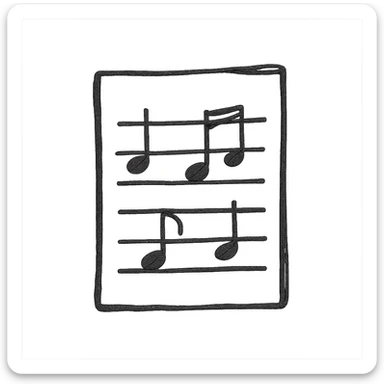 Silhouette of sheet music icon, hand drawn, black outlines, no fill, simple and clean, front view sticker