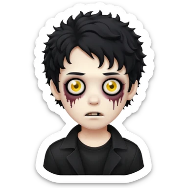 boy zombie with curly black hair emo sticker