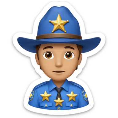 Sheriff with shiny blue star badge and blue hat sticker