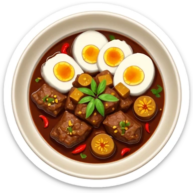 a bowl of beef rendang from above sticker