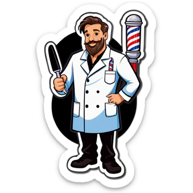 Cartoon barber pole with lab coat & arms & feet sticker