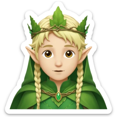 Forest Elf – elegant green-skinned elf with leaf crown and cloak, blonde hair sticker