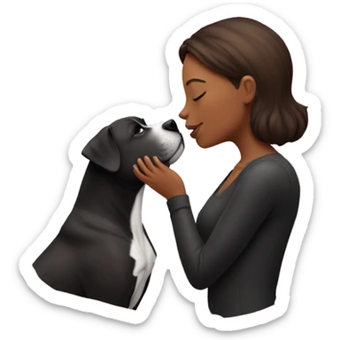 Brunette kissing big black pitbull dog, pink hearts sticker