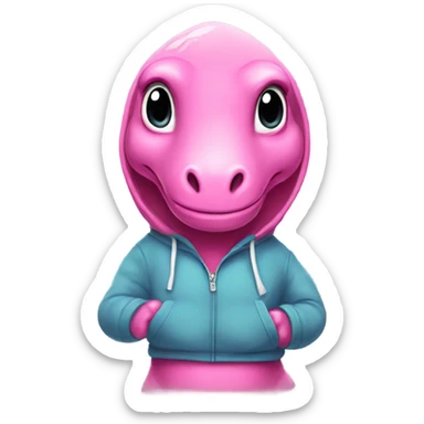 Pink dinosaur wearing a hoodie sticker