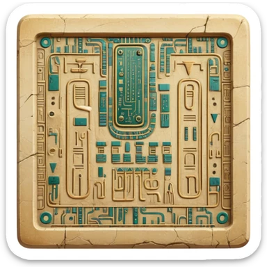ancient Egyptian hieroglyphic tablet with circuit board patterns sticker