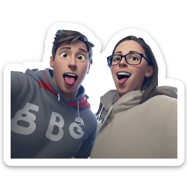 boys playing with tongues out sticker