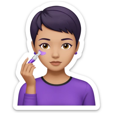 tan girl purple shirt with black hair & a pixie, doing her skin care sticker