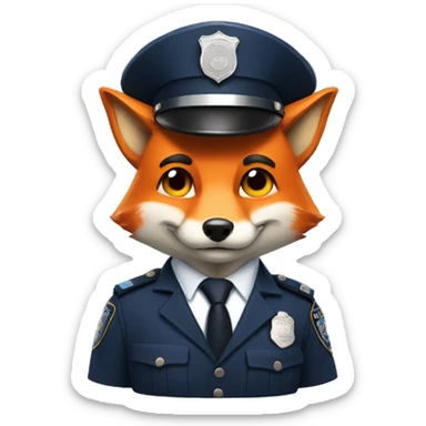 Fox with a police hat sticker