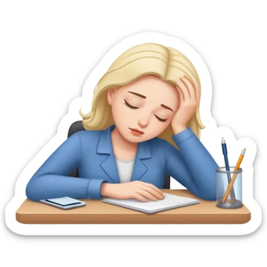 A tired woman sleeping at her desk sticker