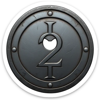 Minimal emoji, gothic metal coin made of black steel, engraved number 2 at the center, ancient industrial aesthetic, worn metal texture, no glow, no neon, flat emoji design, centered, transparent background sticker