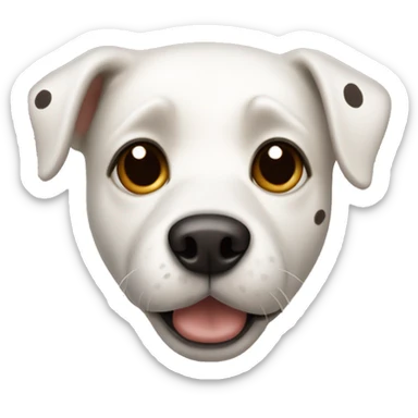 White dog with brown and black spots with one brown spot around left eye sticker