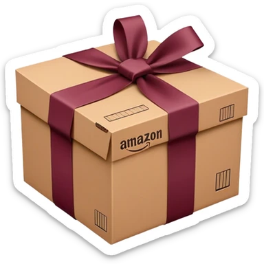 Amazon package with burgundy amazon logo sticker
