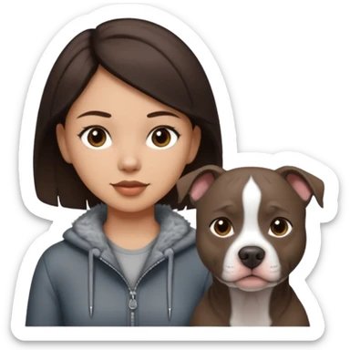 Grey pitbull with one darkBrown haired Girl  sticker