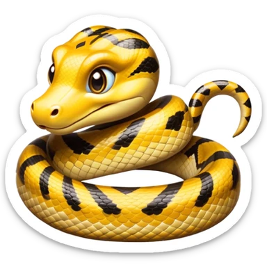 cinematic-cute-anaconda-portrait-emoji,-head-tilted-playfully-and-inquisitively,-with-a-sleek,-shimmering-body-adorned-with-detailed-scale-sriped patterns-and-round,-sparkling-eyes-full-of-wonder,-simplified-yet-irresistibly-adorable-features sticker