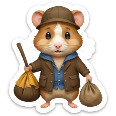 cartoon-style hamster poor hobo carrying a bindle sticker