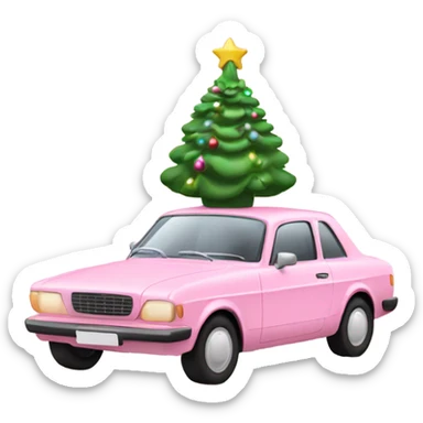 Christmas light pink car with Christmas tree sticker