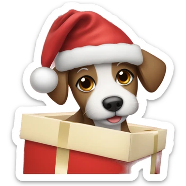 Little dog in a Christmas present  sticker