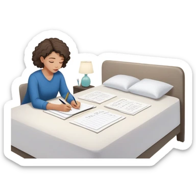 A person stands in a slightly messy room, mid-action—one hand writing a brain dump, the other smoothing out a freshly made bed. Three glowing notes are pinned nearby, marking their top priorities. A planner asks, “How can I make this easier?” Their face shows focus—not stress—activated sticker