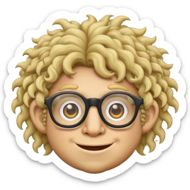 Troll emoji with blonde curly hair and glasses sticker