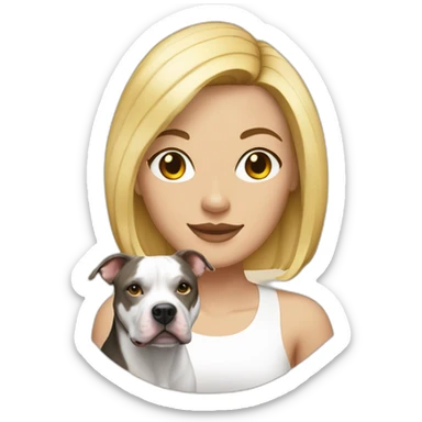 Blond lady with shoulder length bob haircut and a black and white Pitbull sticker