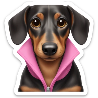 happy black brown and white dachshund wearing pink jacket sticker