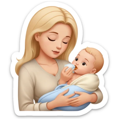 Mother feeding newborn baby, nurturing moment sticker
