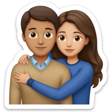 Tall Tan guy with straight hair hugging medium light skin brunette wavy girls  sticker