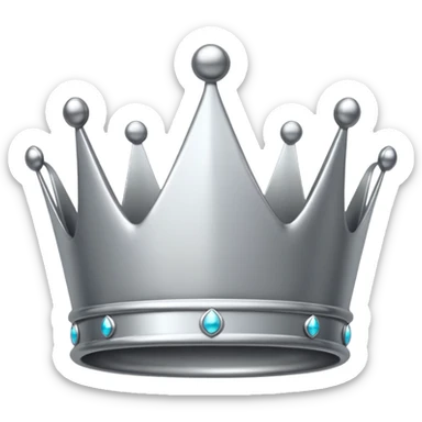 A luxury silver crown emoji, chrome metallic finish, smooth rounded edges, subtle sparkle, polished reflective surface, cute proportions, iOS emoji style, centered on a clean white background, soft studio lighting, no outlines sticker