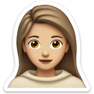 Brown haired 18 year old girl with hazel eyes white sweater in beige blanket  sticker
