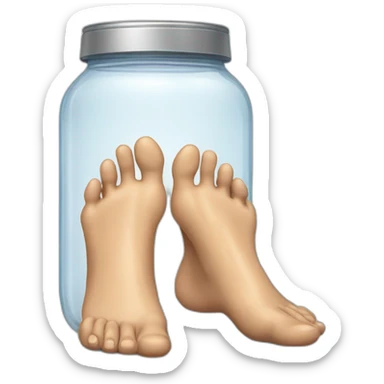 human feet standing on the floor with an empty transparent jar between them,outside,to the left and to the right,front view sticker