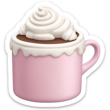 Hot chocolate topped with whipped cream in a pale pink cup sticker