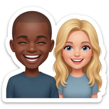 Black man with shaved head laughing together with blonde woman sticker