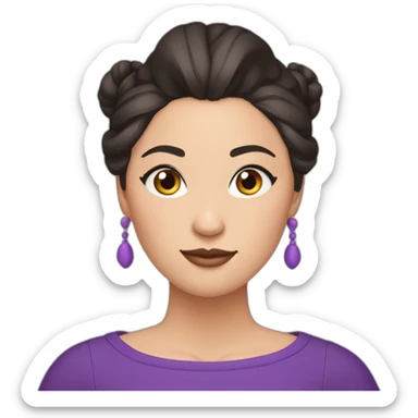 kazakh woman with purple top, double bun and eye liner sticker