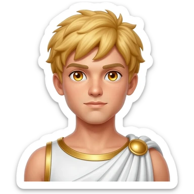 Adonis from Greek Mythology with amber eyes, golden blonde hair, white and gold metallic toga sticker