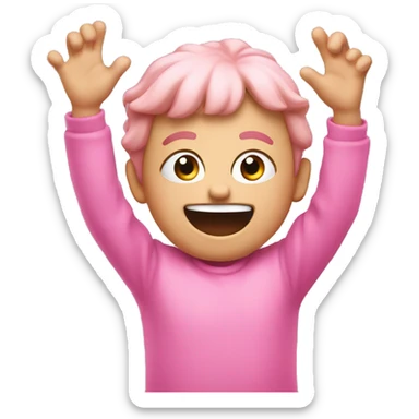 Pink excited face with hands up  sticker