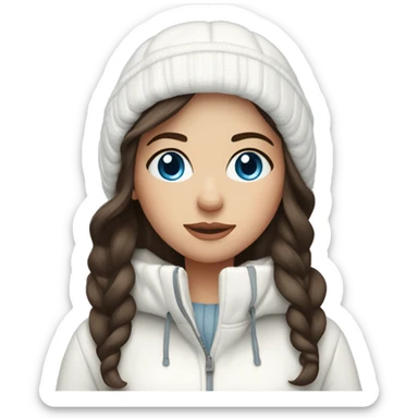 Brunette girl blue eyes in white winter outfit sticker
