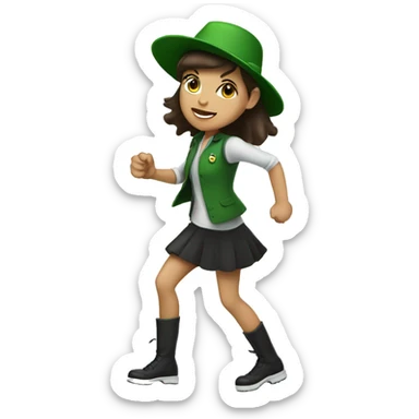 girl in hat kicking crowd with green accents and nothing behind her and she is brunette  sticker