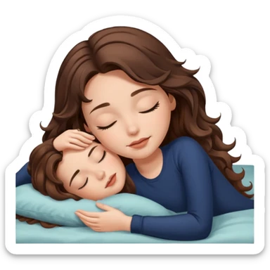 Um amenina super linda com cabelo marrom meio preto  com as pontas ondulado,  cabelo grande na cama deitada com o olho fechado  sticker