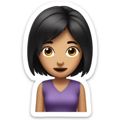 Girl with black hair sticking out tongue  sticker