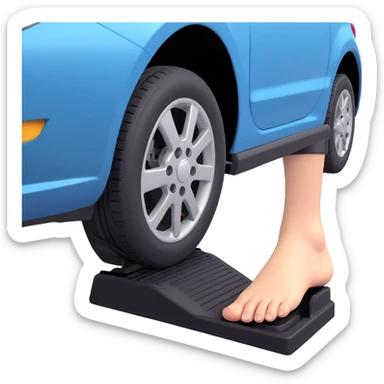 A clean 3D emoji-style illustration of a single right foot pressing down on a car gas pedal. Only the foot and the pedal are shown, viewed from the side. The pedal is slightly tilted to show pressure. No background, simple colors, minimal details sticker
