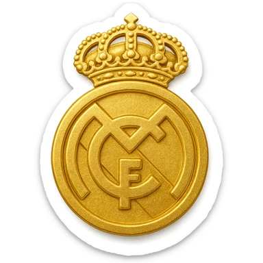Add a luxurious golden effect to the Real Madrid logo in an emoji style with a transparent background. The style should reflect the look of emoji art with a focus on golden luxury and transparency. sticker